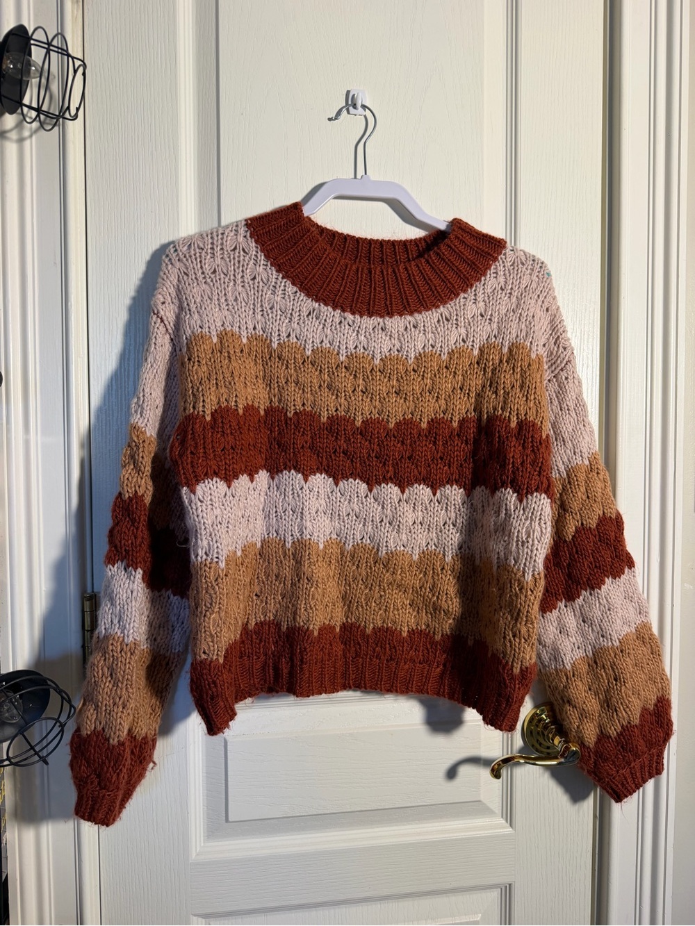 drew house Striped Crewneck Sweater in Blush, Rust & Camel